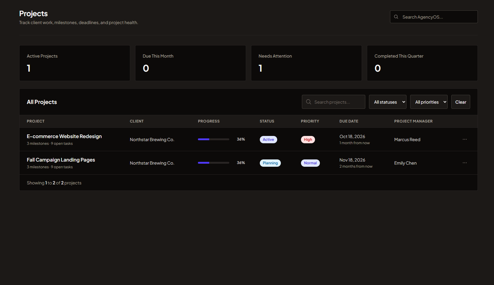 A client member's view of the Clients page