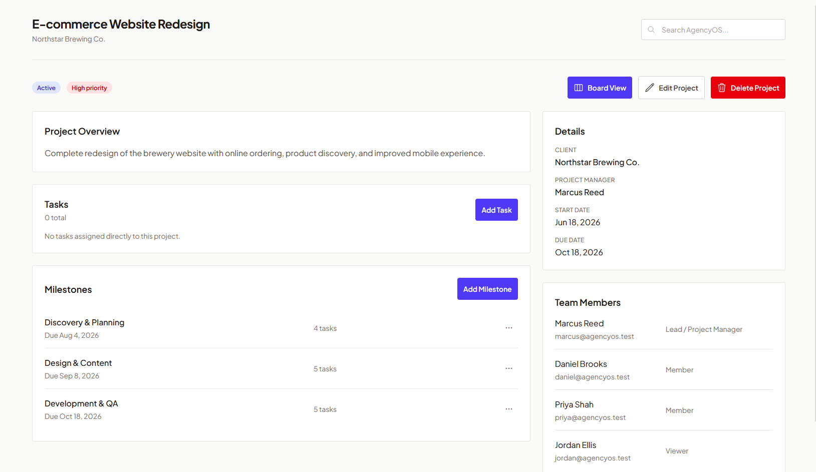A view of a single project page