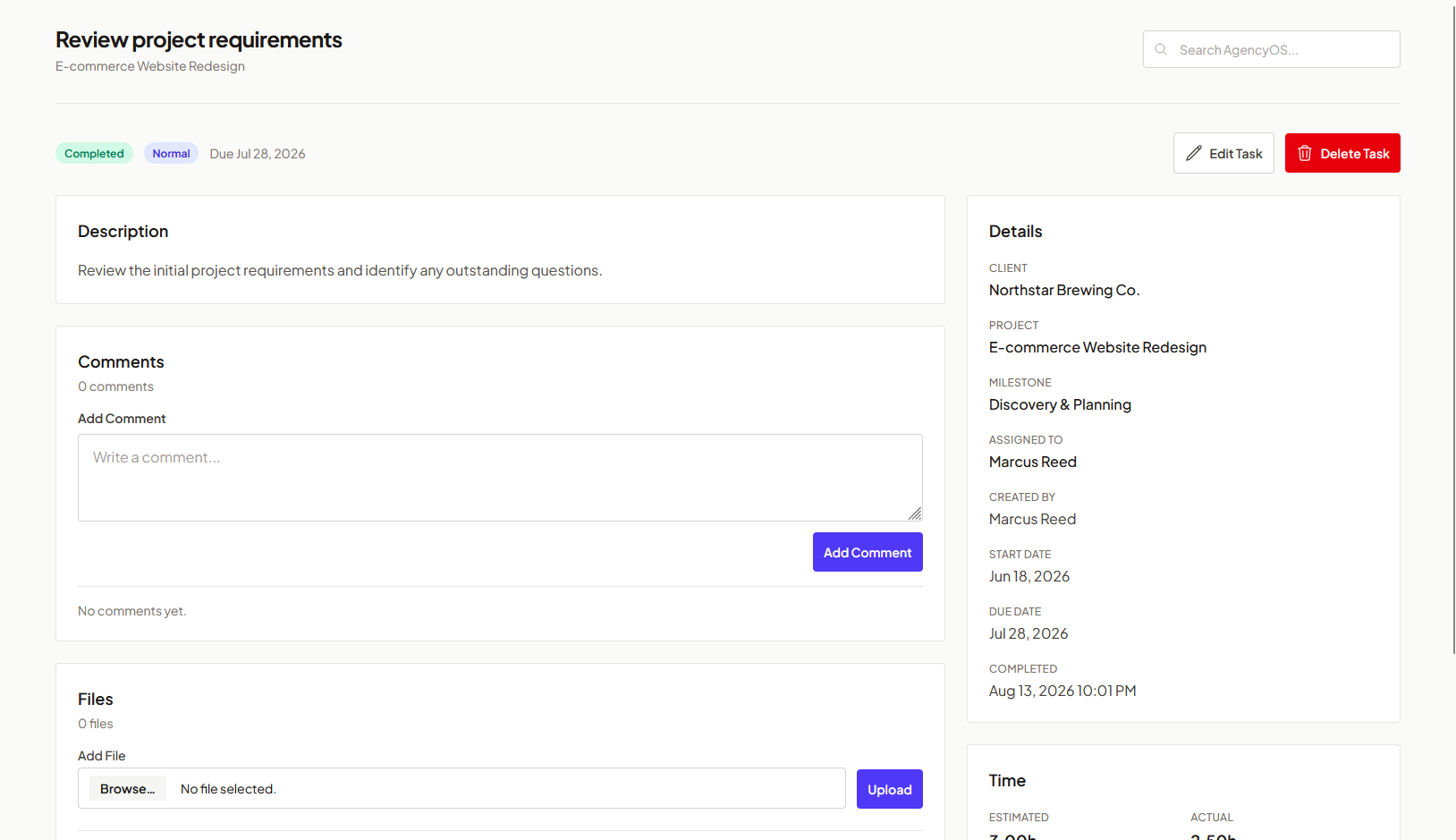 A view of a single task page